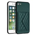 For iPhone SE 2022 / SE 2020 Rhombic Texture Card Bag RFID Phone Case with Long Lanyard(Green)