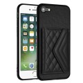 For iPhone SE 2022 / SE 2020 Rhombic Texture Card Bag RFID Phone Case with Long Lanyard(Black)