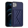 For iPhone 11 Pro Max Rhombic Texture Card Bag RFID Phone Case with Long Lanyard(Dark Purple)