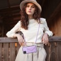 For iPhone 11 Pro Max Rhombic Texture Card Bag RFID Phone Case with Long Lanyard(Light Purple)