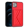 For iPhone 11 Pro Max Rhombic Texture Card Bag RFID Phone Case with Long Lanyard(Red)