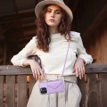 For iPhone 13 Pro Max Rhombic Texture Card Bag RFID Phone Case with Long Lanyard(Light Purple)