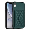 For iPhone XR Rhombic Texture Card Bag RFID Phone Case with Long Lanyard(Green)