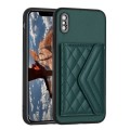For iPhone XS Max Rhombic Texture Card Bag RFID Phone Case with Long Lanyard(Green)