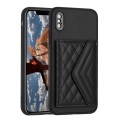 For iPhone XS Max Rhombic Texture Card Bag RFID Phone Case with Long Lanyard(Black)