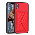 For iPhone XS Max Rhombic Texture Card Bag RFID Phone Case with Long Lanyard(Red)