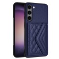 For Samsung Galaxy S23+ 5G Rhombic Texture Card Bag RFID Phone Case with Long Lanyard(Dark Purple)