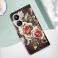 For Xiaomi Redmi 13C Colored Drawing Pattern Plain Weave Leather Phone Case(Roses On Black)