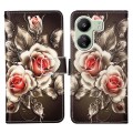 For Xiaomi Redmi 13C Colored Drawing Pattern Plain Weave Leather Phone Case(Roses On Black)