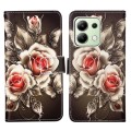 For Xiaomi Redmi Note 13 4G Global Colored Drawing Pattern Plain Weave Leather Phone Case(Roses On B