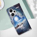 For Xiaomi Redmi Note 13 Pro+ 5G Colored Drawing Pattern Plain Weave Leather Phone Case(Waves And Su