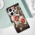 For Xiaomi Redmi Note 13 Pro+ 5G Colored Drawing Pattern Plain Weave Leather Phone Case(Roses On Bla