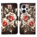 For Xiaomi Redmi Note 13 Pro+ 5G Colored Drawing Pattern Plain Weave Leather Phone Case(Roses On Bla