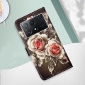 For Xiaomi Redmi K70E Colored Drawing Pattern Plain Weave Leather Phone Case(Roses On Black)