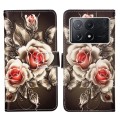For Xiaomi Redmi K70E Colored Drawing Pattern Plain Weave Leather Phone Case(Roses On Black)
