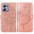 For Xiaomi Poco M6 Pro 4G Embossed Butterfly Leather Phone Case(Rose Gold)
