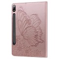 For Samsung Galaxy Tab S9 Ultra / S8 Ultra Big Butterfly Embossed Leather Tablet Case(Rose Gold)