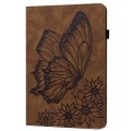 For Amazon Fire HD 10 2023 Big Butterfly Embossed Leather Tablet Case(Brown)