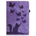For iPad Pro 12.9 2022 / 2021 / 2020 Butterfly Cat Embossing Leather Tablet Case(Purple)