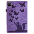 For iPad Pro 12.9 2022 / 2021 / 2020 Butterfly Cat Embossing Leather Tablet Case(Purple)