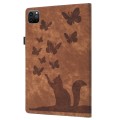 For iPad Pro 11 2024 Butterfly Cat Embossing Leather Tablet Case(Brown)