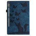 For Lenovo Tab P12 / Xiaoxin Pad Pro 12.7 Butterfly Cat Embossing Leather Tablet Case(Dark Blue)