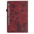 For Lenovo Tab P12 / Xiaoxin Pad Pro 12.7 Butterfly Cat Embossing Leather Tablet Case(Red)