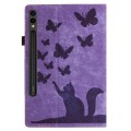 For Samsung Galaxy Tab S9 FE+ / S9+ / S8+ Butterfly Cat Embossing Leather Tablet Case(Purple)