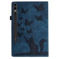 For Samsung Galaxy Tab S9 FE+ / S9+ / S8+ Butterfly Cat Embossing Leather Tablet Case(Dark Blue)