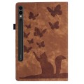 For Samsung Galaxy Tab S9 FE+ / S9+ / S8+ Butterfly Cat Embossing Leather Tablet Case(Brown)