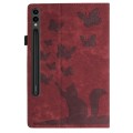 For Samsung Galaxy Tab S9 FE+ / S9+ / S8+ Butterfly Cat Embossing Leather Tablet Case(Red)