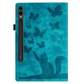 For Samsung Galaxy Tab S9 FE+ / S9+ / S8+ Butterfly Cat Embossing Leather Tablet Case(Sky Blue)