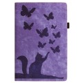 For Amazon Fire HD 10 2023 Butterfly Cat Embossing Leather Tablet Case(Purple)