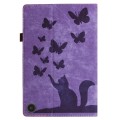 For Amazon Fire HD 10 2023 Butterfly Cat Embossing Leather Tablet Case(Purple)