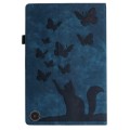 For Amazon Fire HD 10 2023 Butterfly Cat Embossing Leather Tablet Case(Dark Blue)