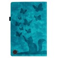 For Amazon Fire HD 10 2023 Butterfly Cat Embossing Leather Tablet Case(Sky Blue)