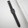 For Apple Watch SE 2023 44mm Rhombus Pattern Magnetic Square Buckle Leather Watch Band(Black)