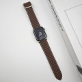 For Apple Watch SE 2023 44mm Rhombus Pattern Magnetic Square Buckle Leather Watch Band(Dark Coffee)