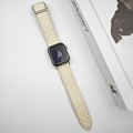 For Apple Watch SE 2023 44mm Rhombus Pattern Magnetic Square Buckle Leather Watch Band(Creamy White)