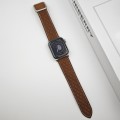 For Apple Watch SE 2023 44mm Rhombus Pattern Magnetic Square Buckle Leather Watch Band(Dark Brown)