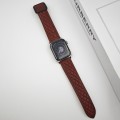 For Apple Watch SE 2023 44mm Rhombus Pattern Magnetic Square Buckle Leather Watch Band(Red)