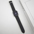 For Apple Watch SE 2023 40mm Rhombus Pattern Magnetic Square Buckle Leather Watch Band(Black)