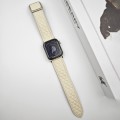 For Apple Watch SE 2023 40mm Rhombus Pattern Magnetic Square Buckle Leather Watch Band(Creamy White)