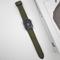 For Apple Watch Series 6 44mm Rhombus Pattern Magnetic Square Buckle Leather Watch Band(Army Green)