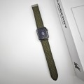 For Apple Watch Ultra 2 49mm Rhombus Pattern Magnetic Folding Buckle Leather Watch Band(Army Green)