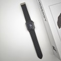 For Apple Watch Series 9 41mm Rhombus Pattern Magnetic Folding Buckle Leather Watch Band(Black)