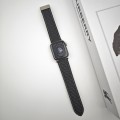 For Apple Watch Series 8 45mm Rhombus Pattern Magnetic Folding Buckle Leather Watch Band(Black)