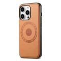 For iPhone 14 Plus Denior Cowhide Texture Leather MagSafe Phone Case(Khaki)