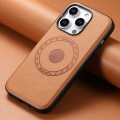 For iPhone 14 Pro Max Denior Cowhide Texture Leather MagSafe Phone Case(Khaki)