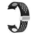 For Samsung Galaxy Watch 6 / 6 Classic Two Color Magnetic Folding Silver Buckle Watch Band(Black Whi